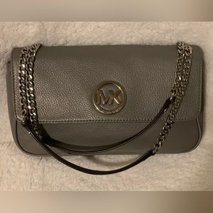 Michael Kors Fulton Small Shoulder Flap Leather Bag - Gray